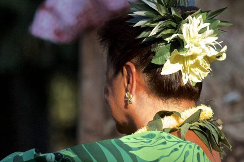 Closeup of a hula dancer