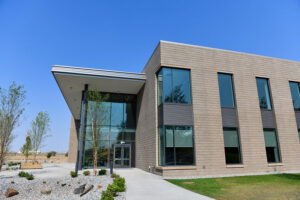 Closeup of the exterior of Collaboration Hall.