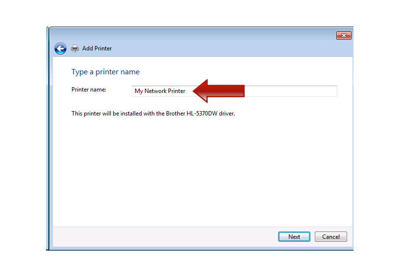 Windows identifies the printer make and model.