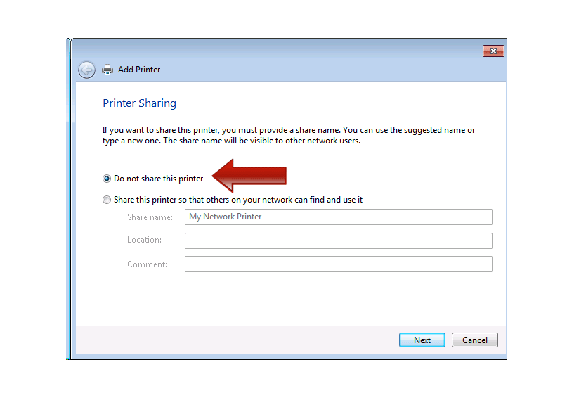 Do not share the printer