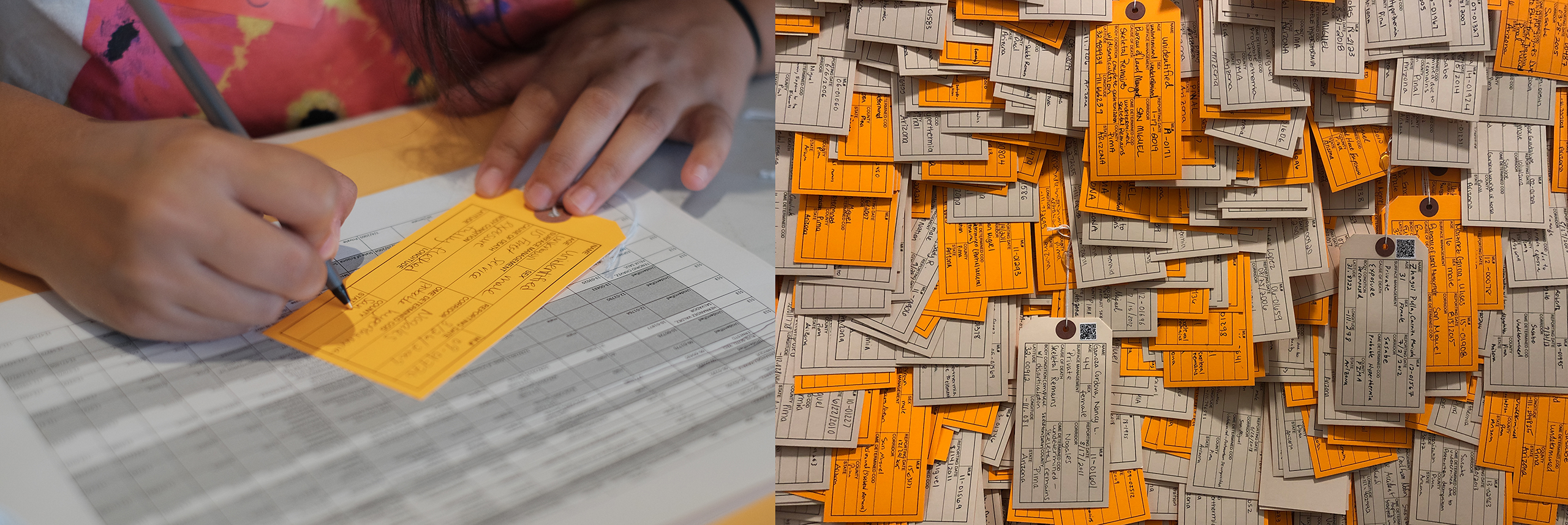 toe tags being filled out
