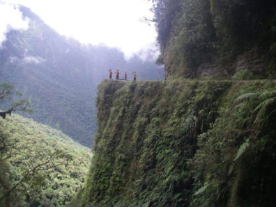 One of the sheer cliffs on the Bolivian road where Derren Patterson '07 leads bicycle tours. Courtesy Derren Patterson